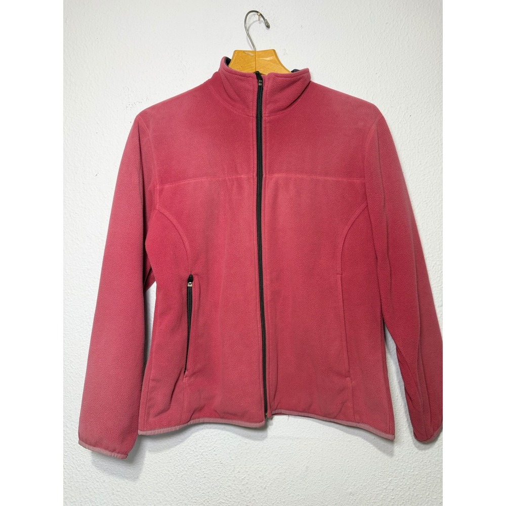 Lands End Womens Fleece Jacket Pink Full Zip Mock Neck Pockets Size S 6-8